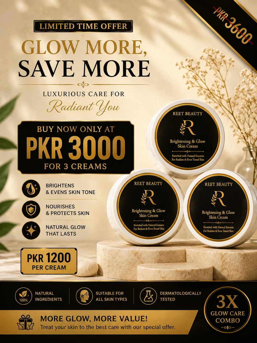 🌟 REET BEAUTY – 3 Face Whitening Creams Special Offer 🌟